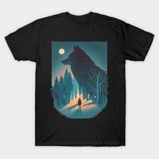 Moonlit Shadow: A Majestic Wolf Under the Full Moon T-Shirt